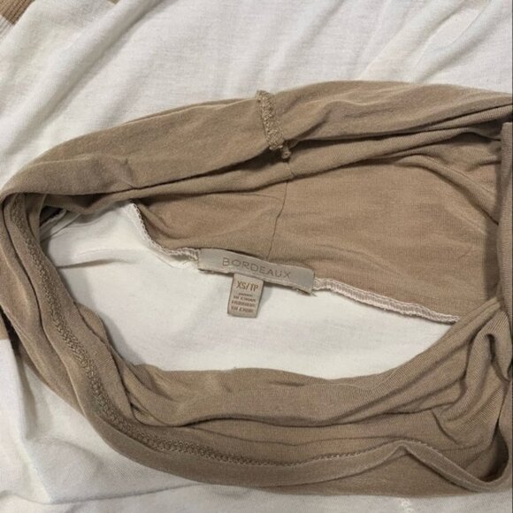 Tan and Cream Long Sleeve Mock Neck Blouse - Picture 4 of 5